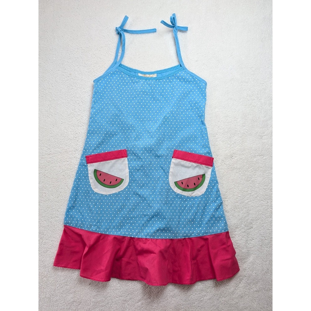 Rosalina Collections Blue Polka Dot Watermelon Ruffle Dress Toddler 3T Summer